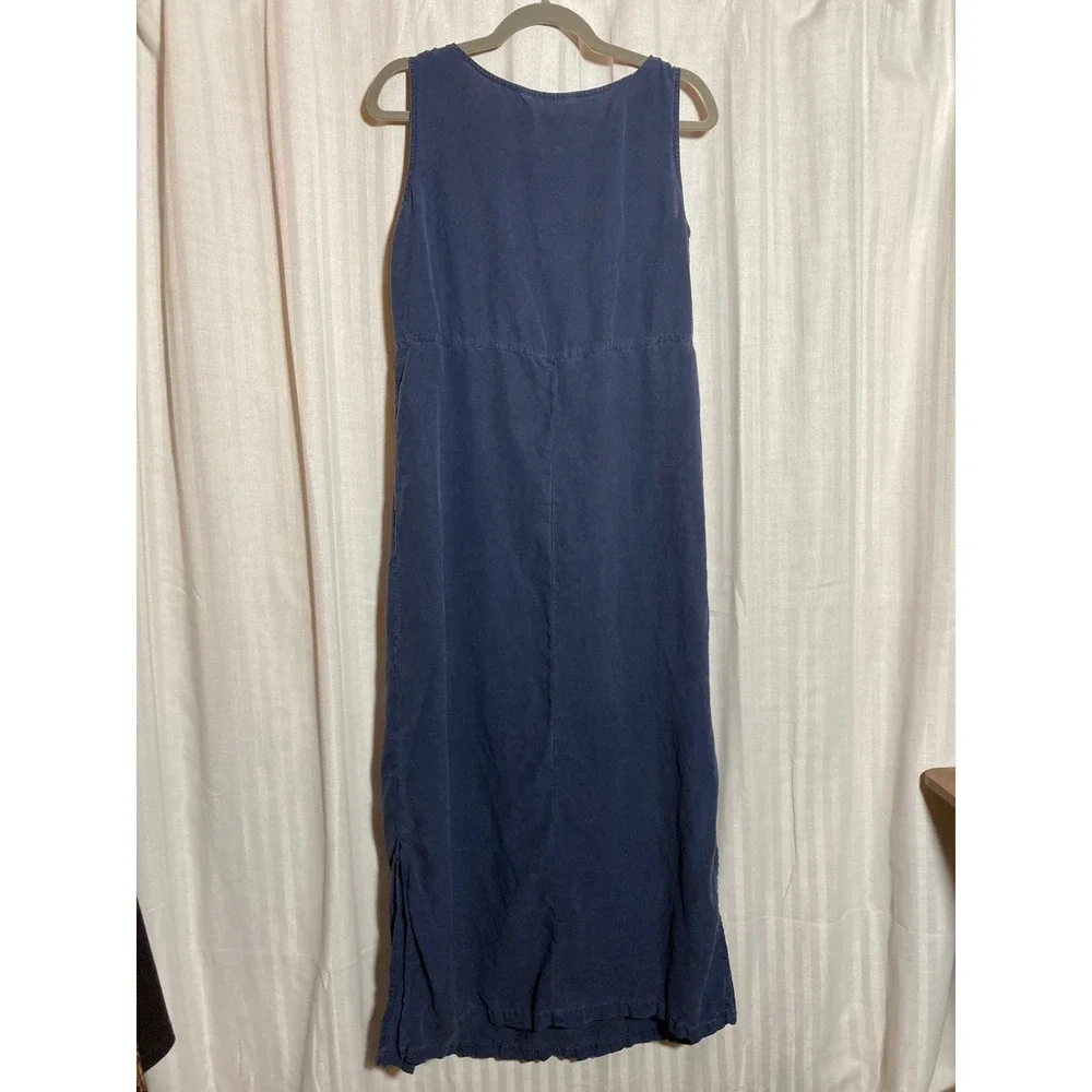 Melrose Studio Blue Tencel Linen Frog Button Empire Waist Maxi Dress Womens M
